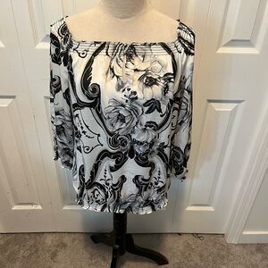 White House Black Market size L Floral Off-Shoulder Women's Top